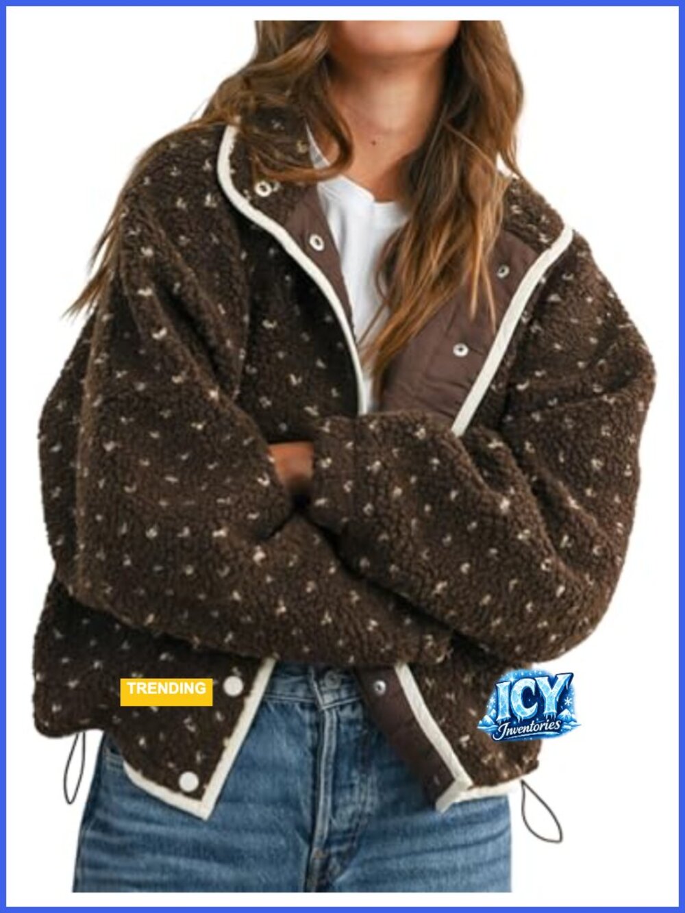 Women's Quilted Sherpa Fleece Jacket with Snap Buttons Long Sleeve Winter